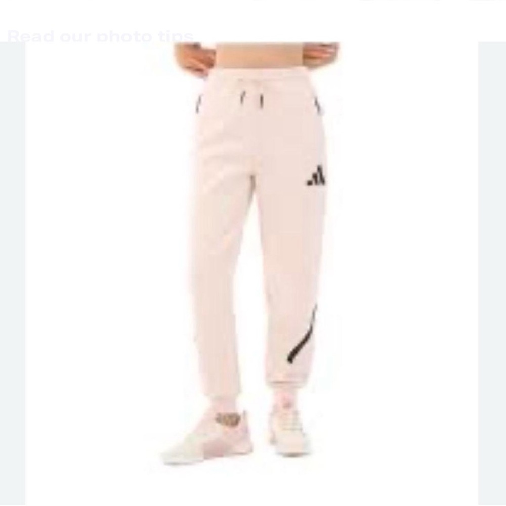 ADIDAS Light Peach-Pink Joggers S With Black Accents Pockets With Zipper.